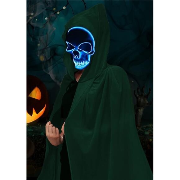 Unisex Halloween Costume with Scary Light up Mask Cape Costume Cloak with Hood main image 6